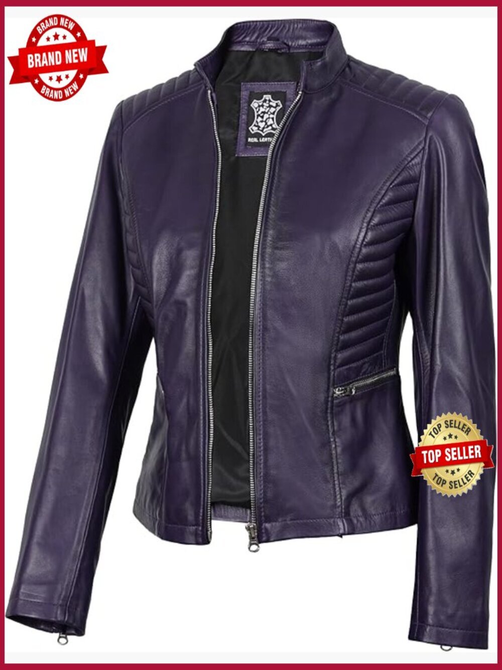 Real Lambskin Leather Jacket Cafe Racer Quilted Zipper Cuff Adjustable Waist